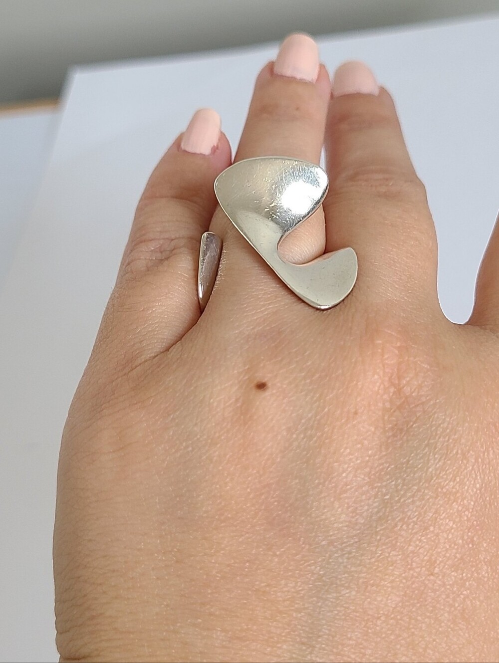Vintage Sterling Silver Modernist Asymmetrical Bold Open Chunky Cutout Ring